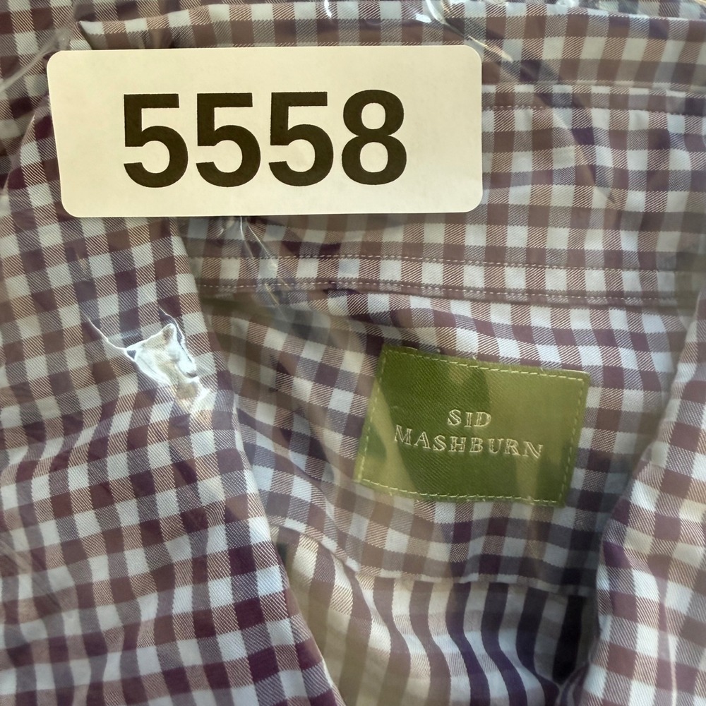 Sid Mashburn Button Up Men M Purple Gingham Spread Collar Long Sleeve Shirt FLAW - Picture 11 of 11